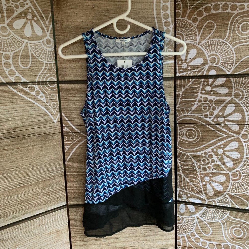 blue tank with transparent bottom detail geometric 80s